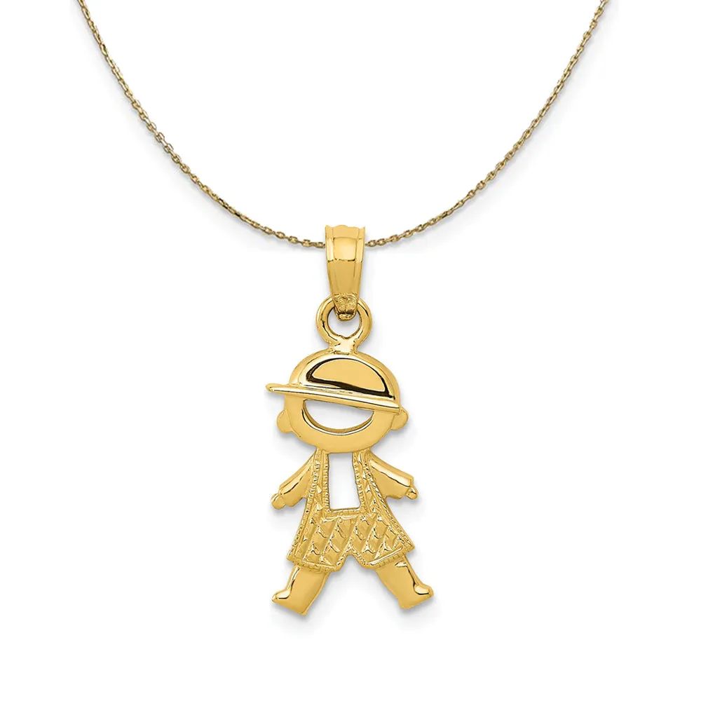 14k Yellow Gold Textured Boy In Overalls Necklace