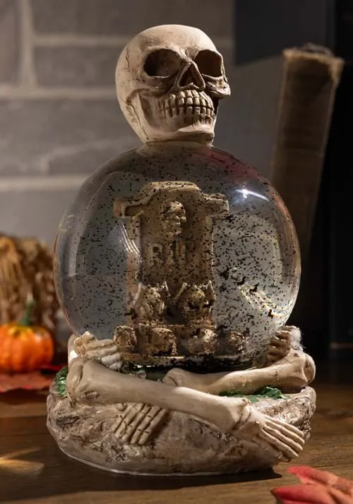 6" Skeleton Water Globe with Tombstone and Glitter Bats