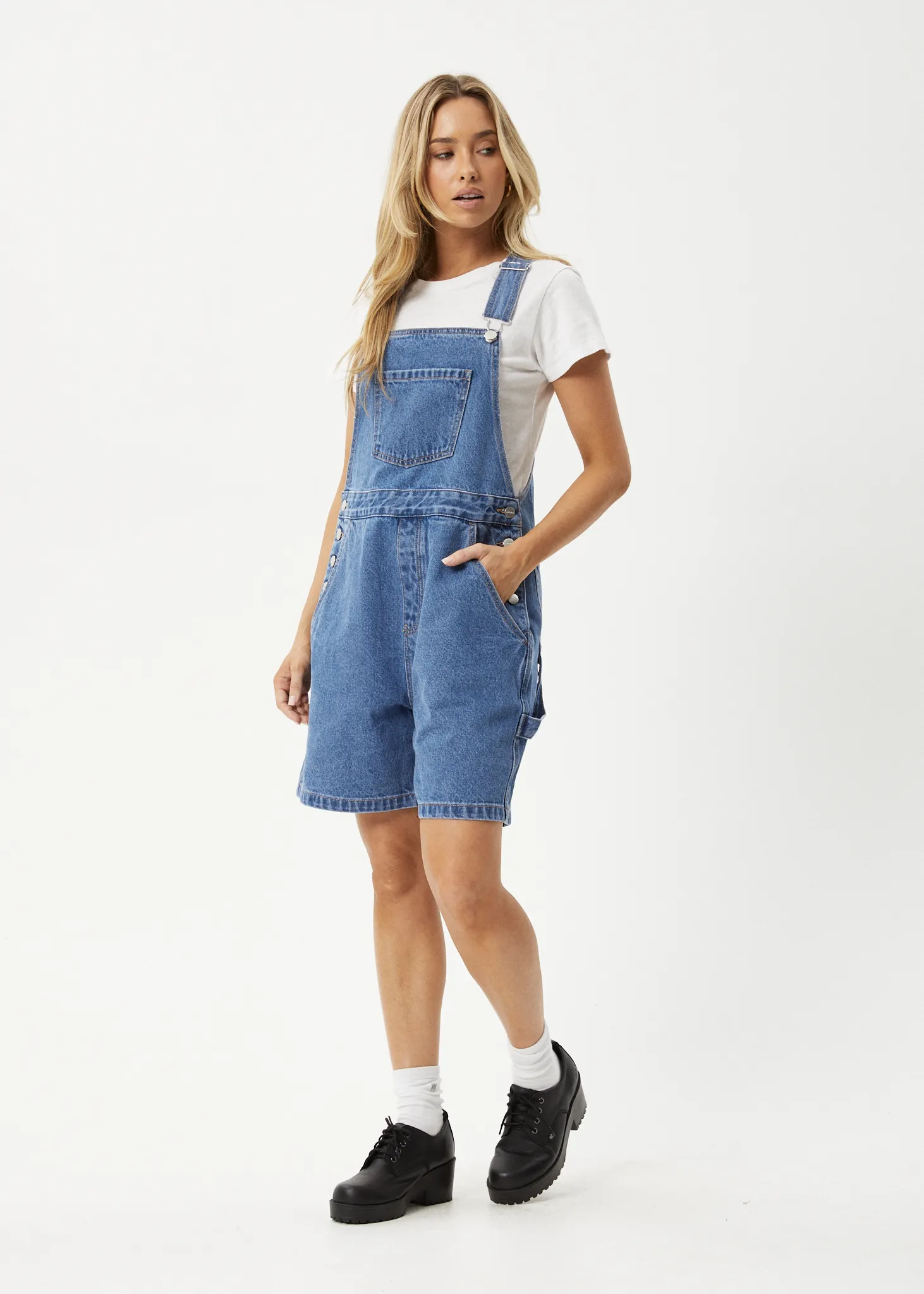 AFENDS Womens Lil Louis - Denim Overall - Worn Blue