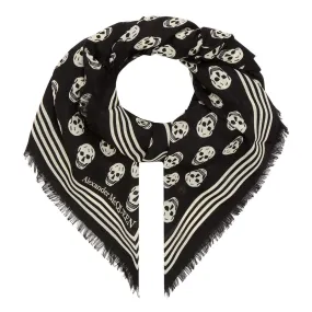 ALEXANDER MCQUEEN Lightweight Biker Wool Square Scarf - Black  Ivory