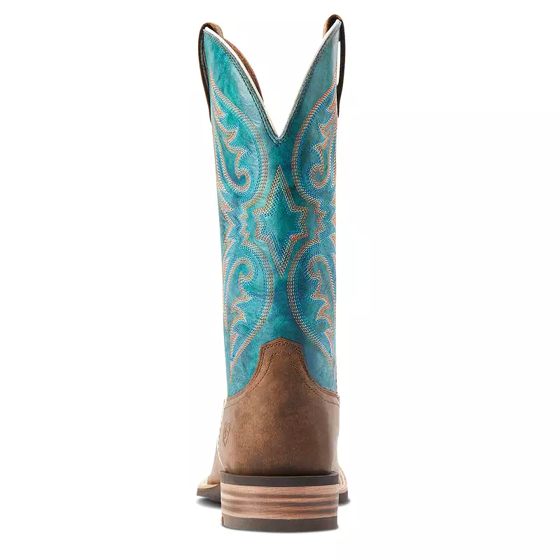 'Ariat' Men's 13 Ricochet Western Square Toe - Aged Tan / Mystic Teal