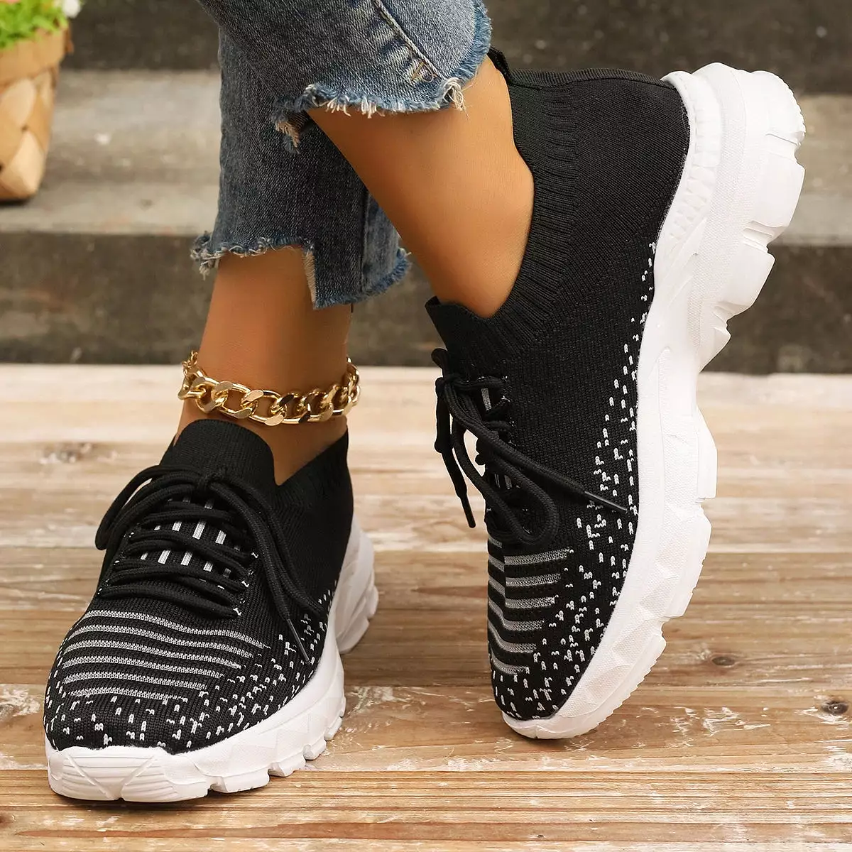 Ashore Shop Pink Knitting Platform Sneakers for Women 2024 Spring Mesh Breathable Sports Shoes Woman Non Slip Thick Sole Running