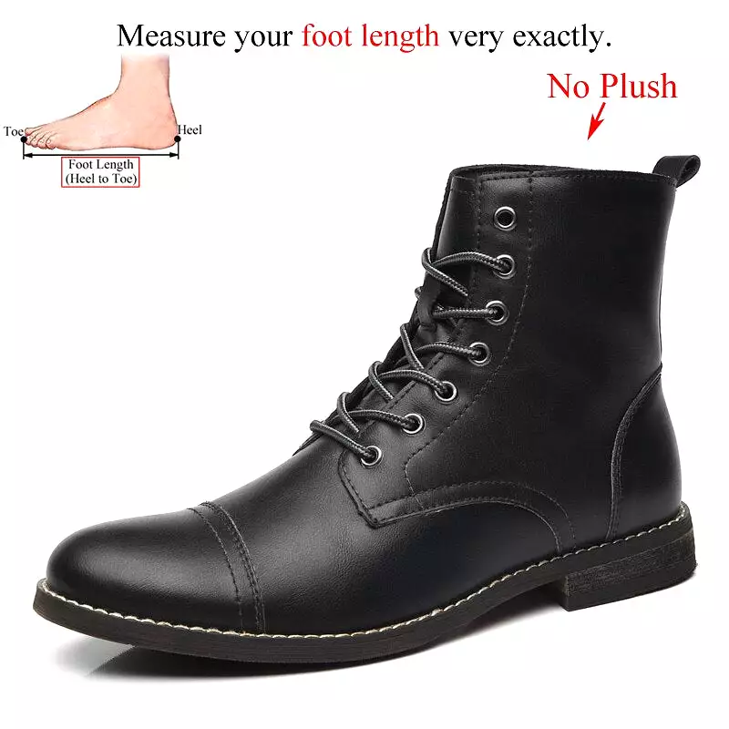 Autumn Winter Plush Men Leather Boots British Style Fashion