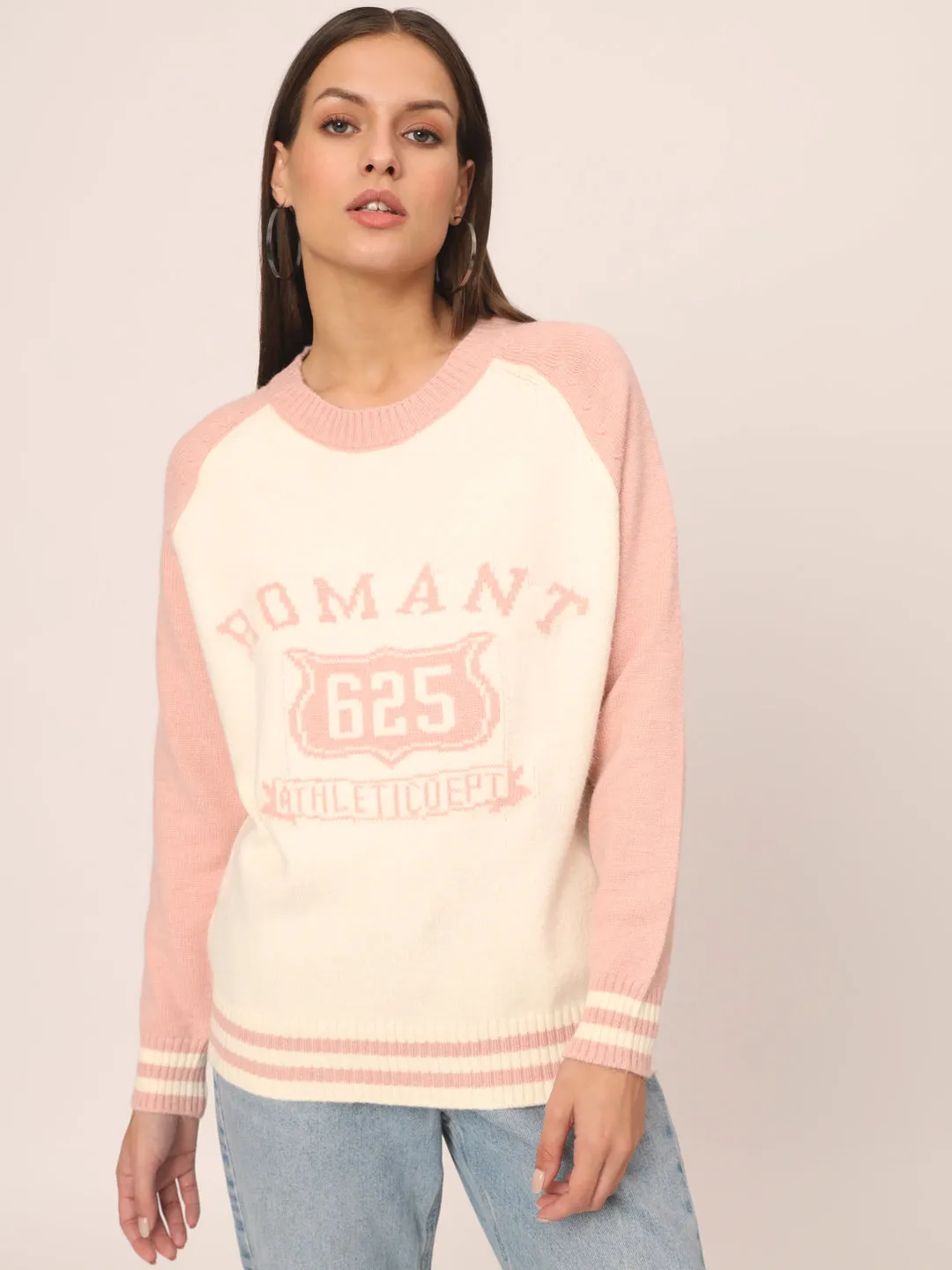 BABY PINK WOMEN PRINTED SWEATER