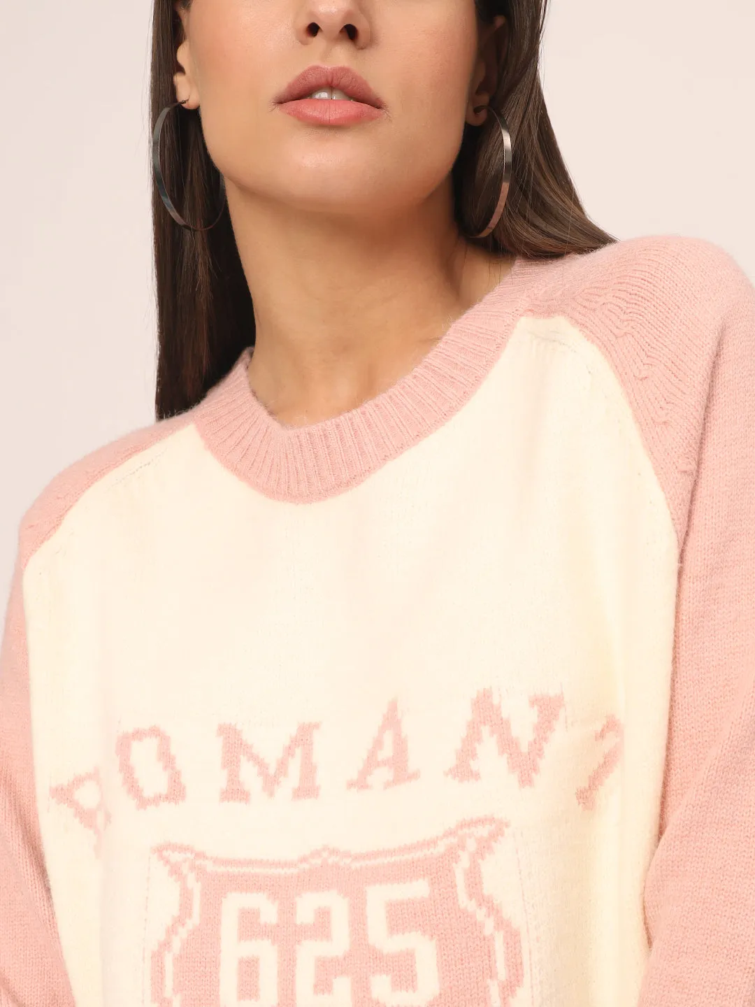 BABY PINK WOMEN PRINTED SWEATER