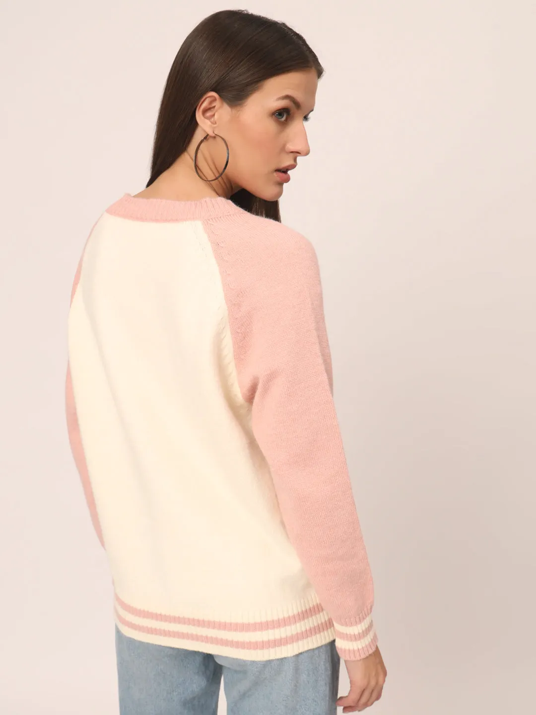 BABY PINK WOMEN PRINTED SWEATER