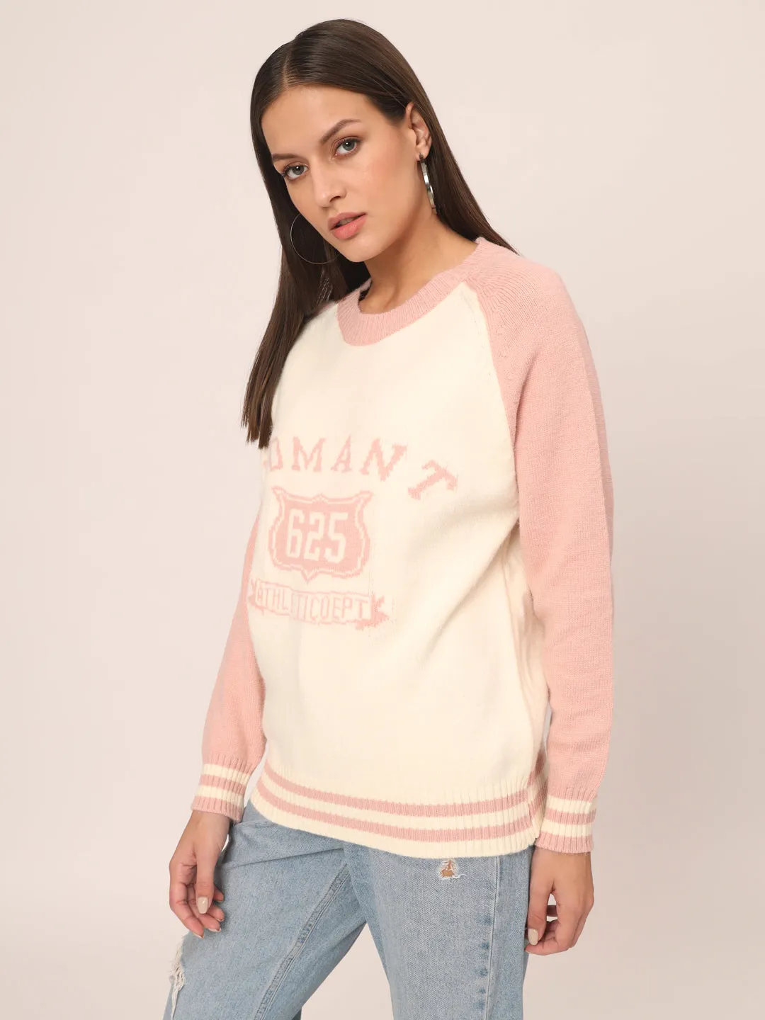 BABY PINK WOMEN PRINTED SWEATER