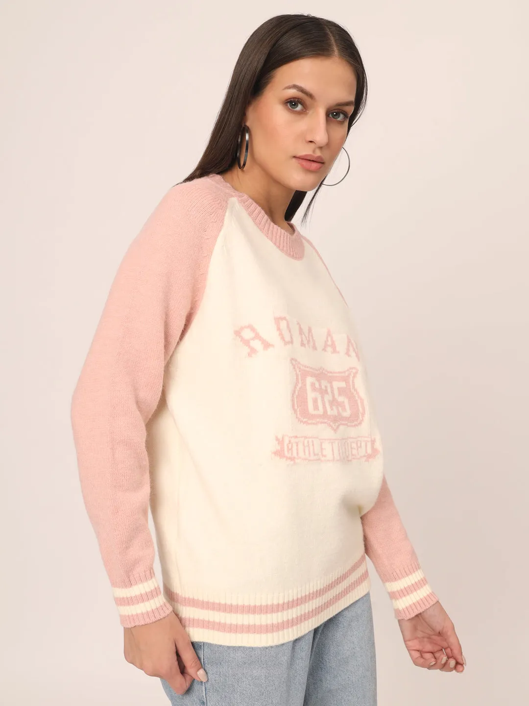 BABY PINK WOMEN PRINTED SWEATER