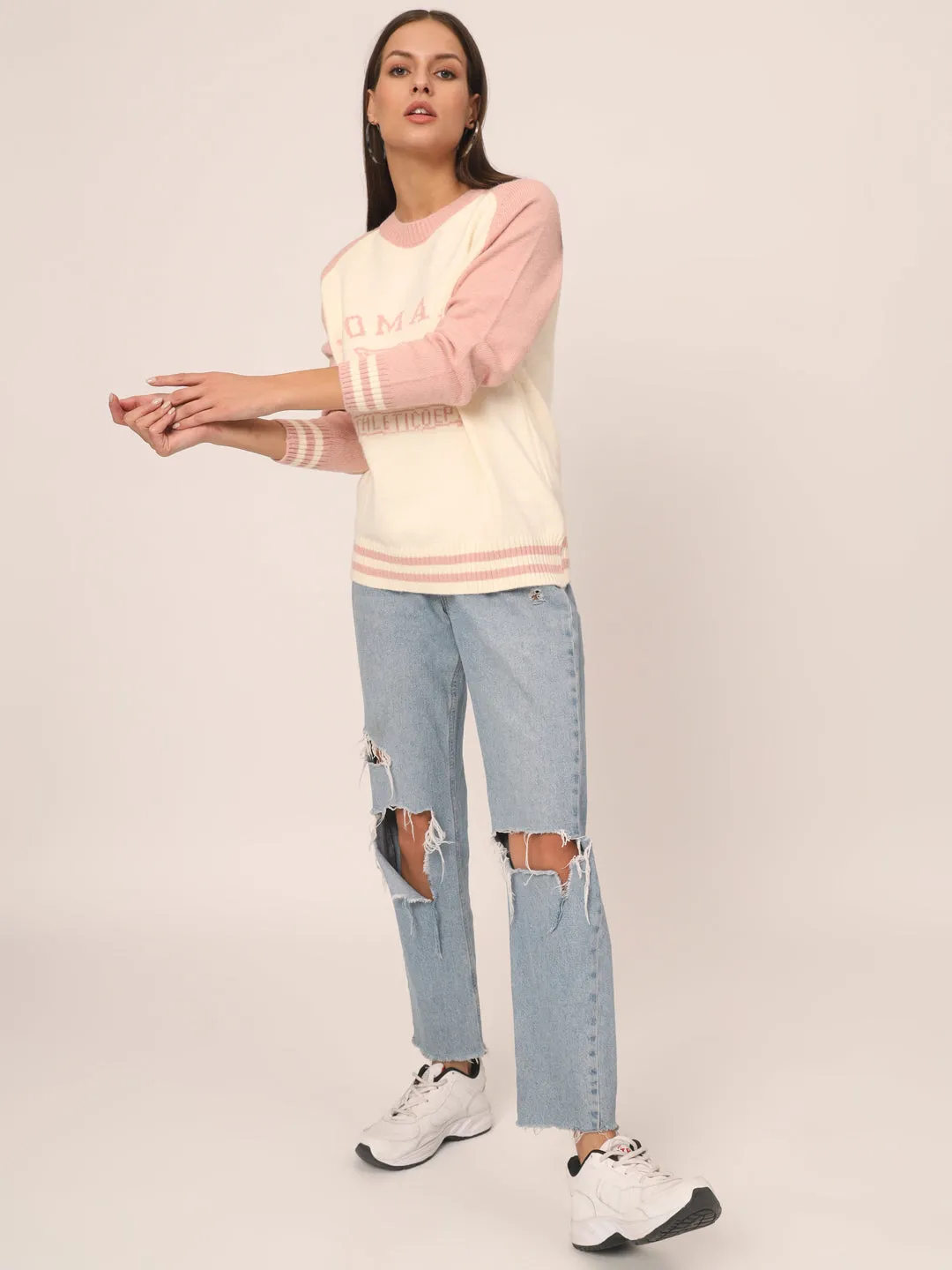 BABY PINK WOMEN PRINTED SWEATER