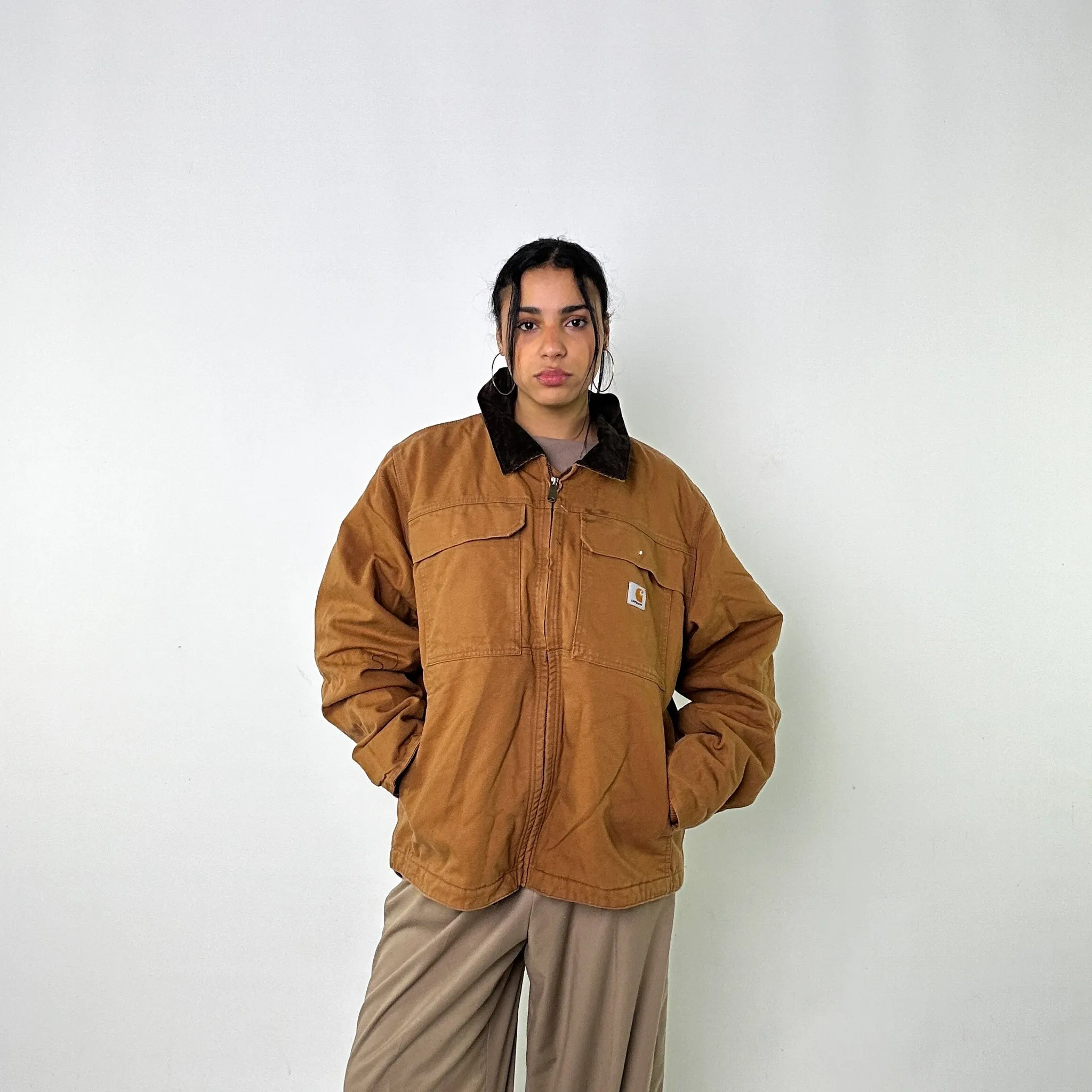 Beige Tan Vintage Carhartt Fleece Lined Arctic Deadstock Workwear Jacket Coat (M)