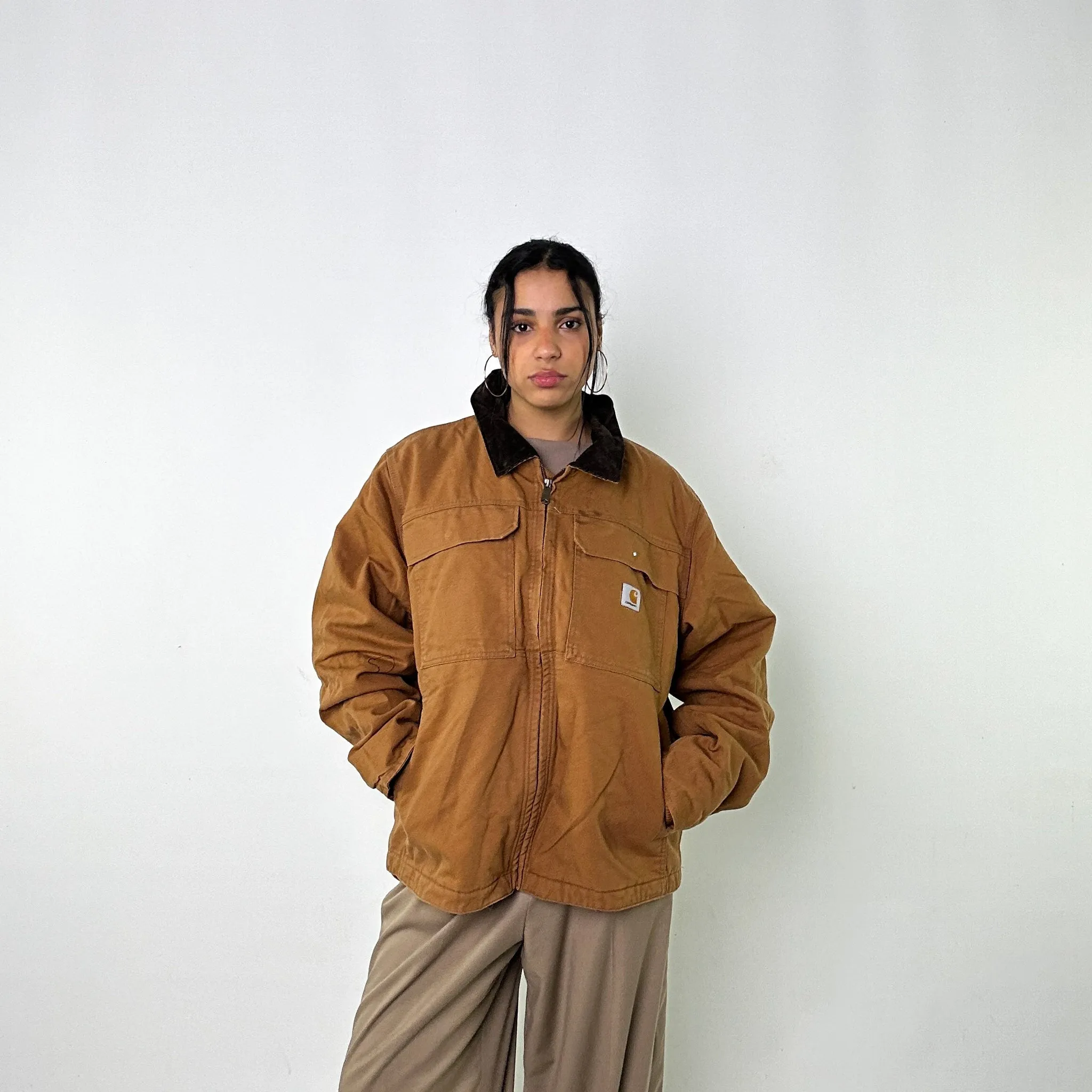 Beige Tan Vintage Carhartt Fleece Lined Arctic Deadstock Workwear Jacket Coat (M)