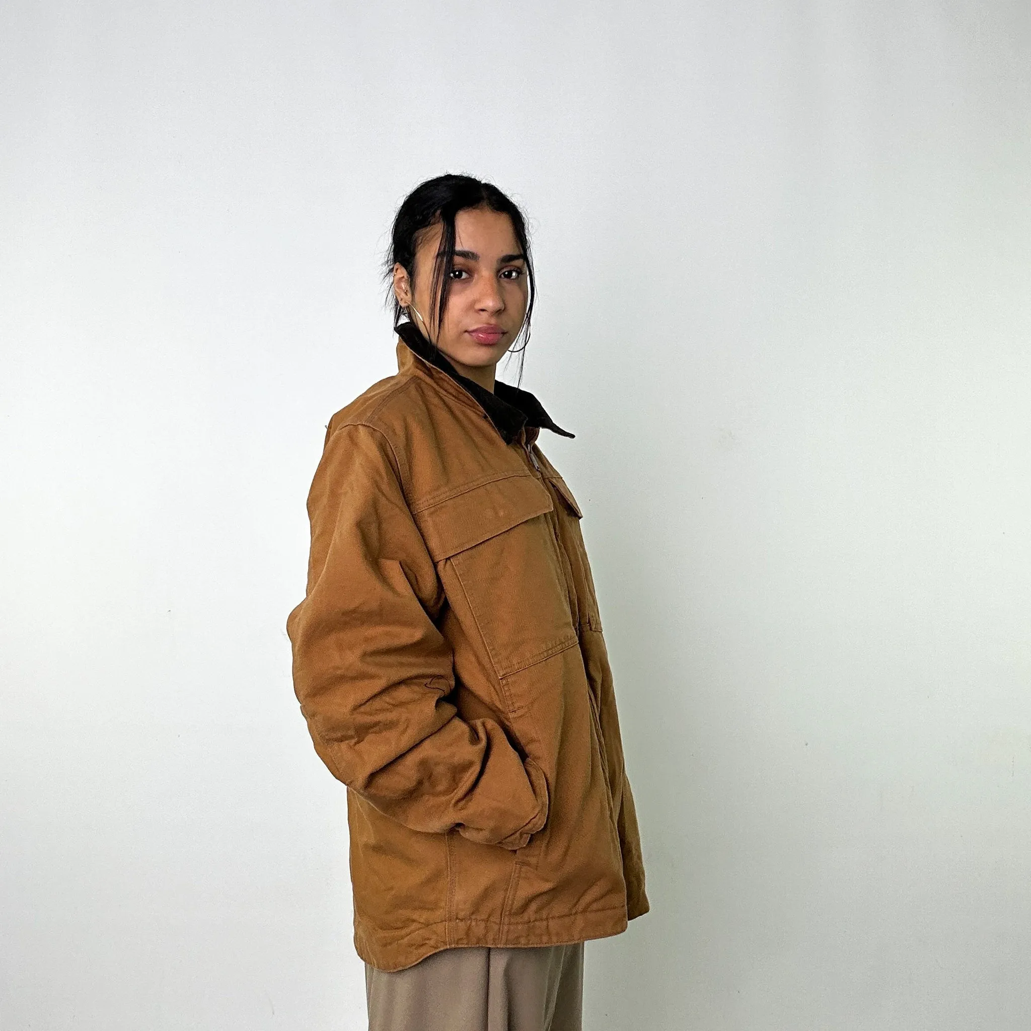 Beige Tan Vintage Carhartt Fleece Lined Arctic Deadstock Workwear Jacket Coat (M)