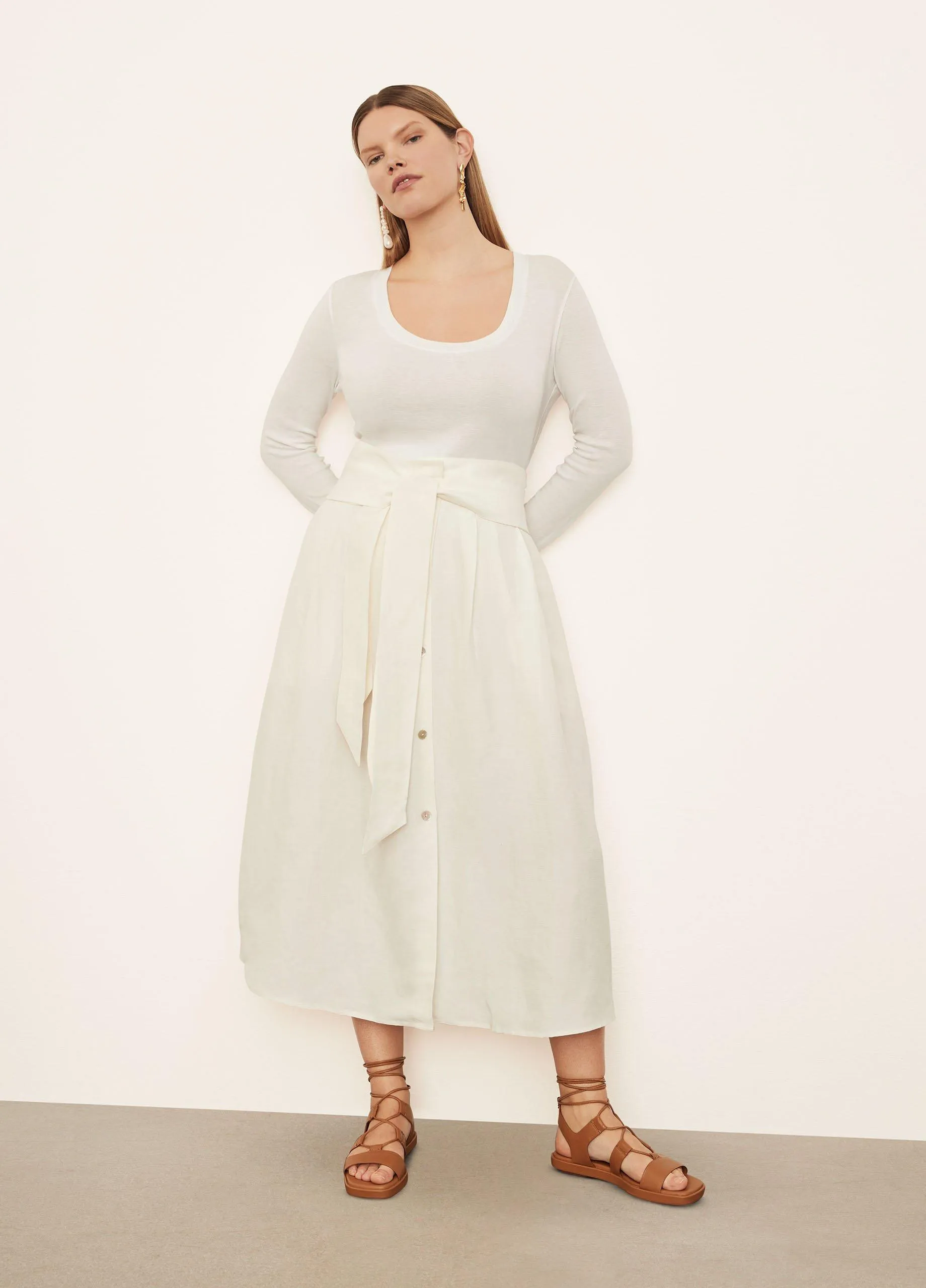 Belted Button-Front Skirt