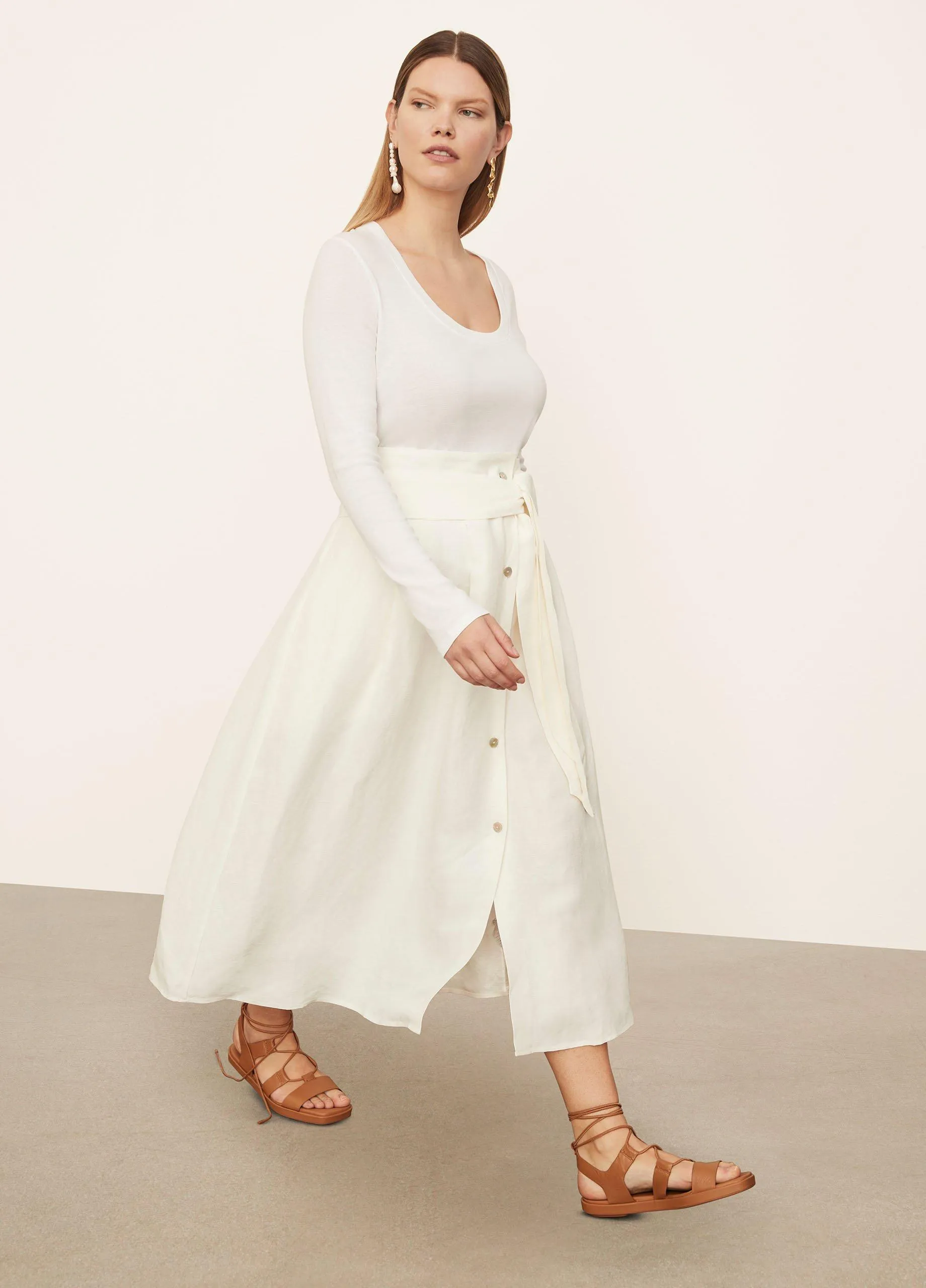 Belted Button-Front Skirt