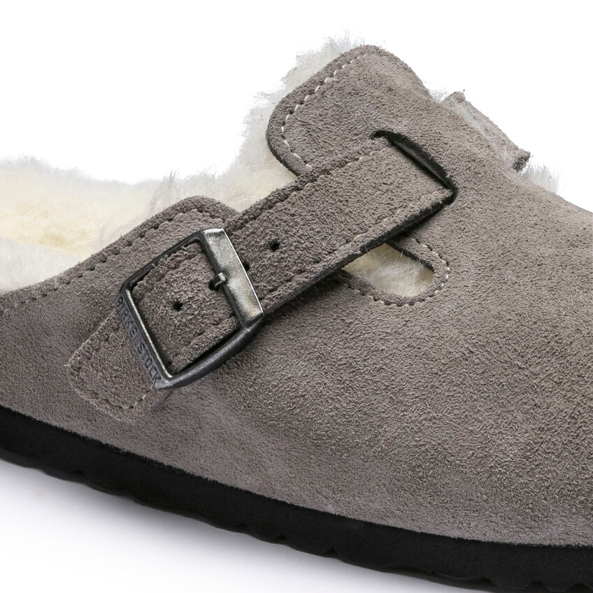 Birkenstock Women's Boston Shearling Suede Leather (Stone Coin - Narrow Fit)