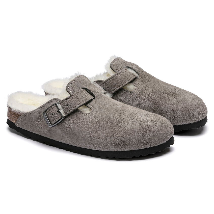 Birkenstock Women's Boston Shearling Suede Leather (Stone Coin - Narrow Fit)