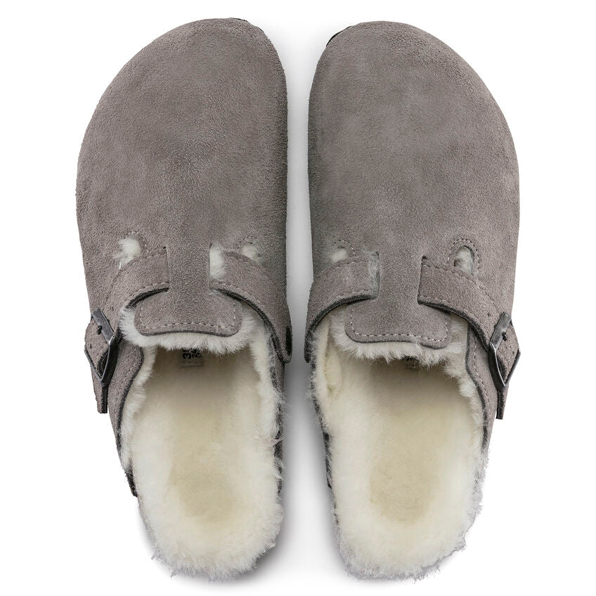 Birkenstock Women's Boston Shearling Suede Leather (Stone Coin - Narrow Fit)