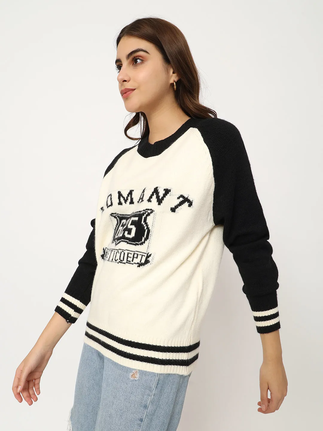 BLACK WOMEN PRINTED SWEATER