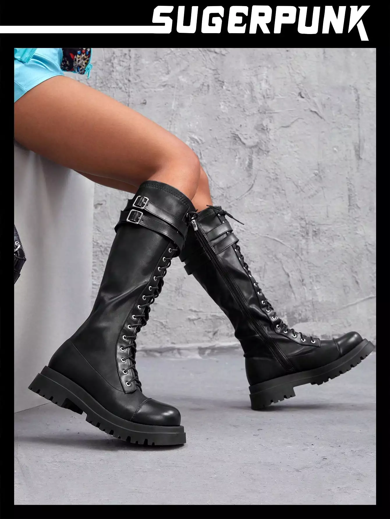 Buckle Decor Lace-up Front Combat Boots