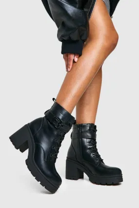 Buckle Detail Lace Up Combat Boots