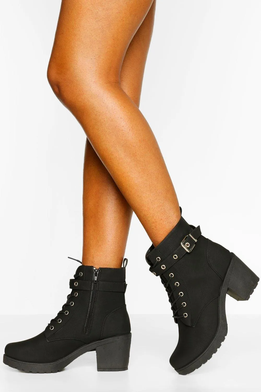 Buckle Lace Up Chunky Combat Boots