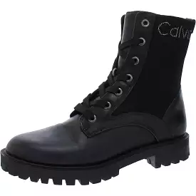 Calvin Klein Womens Galica Faux Leather Ankle Combat & Lace-Up Boots