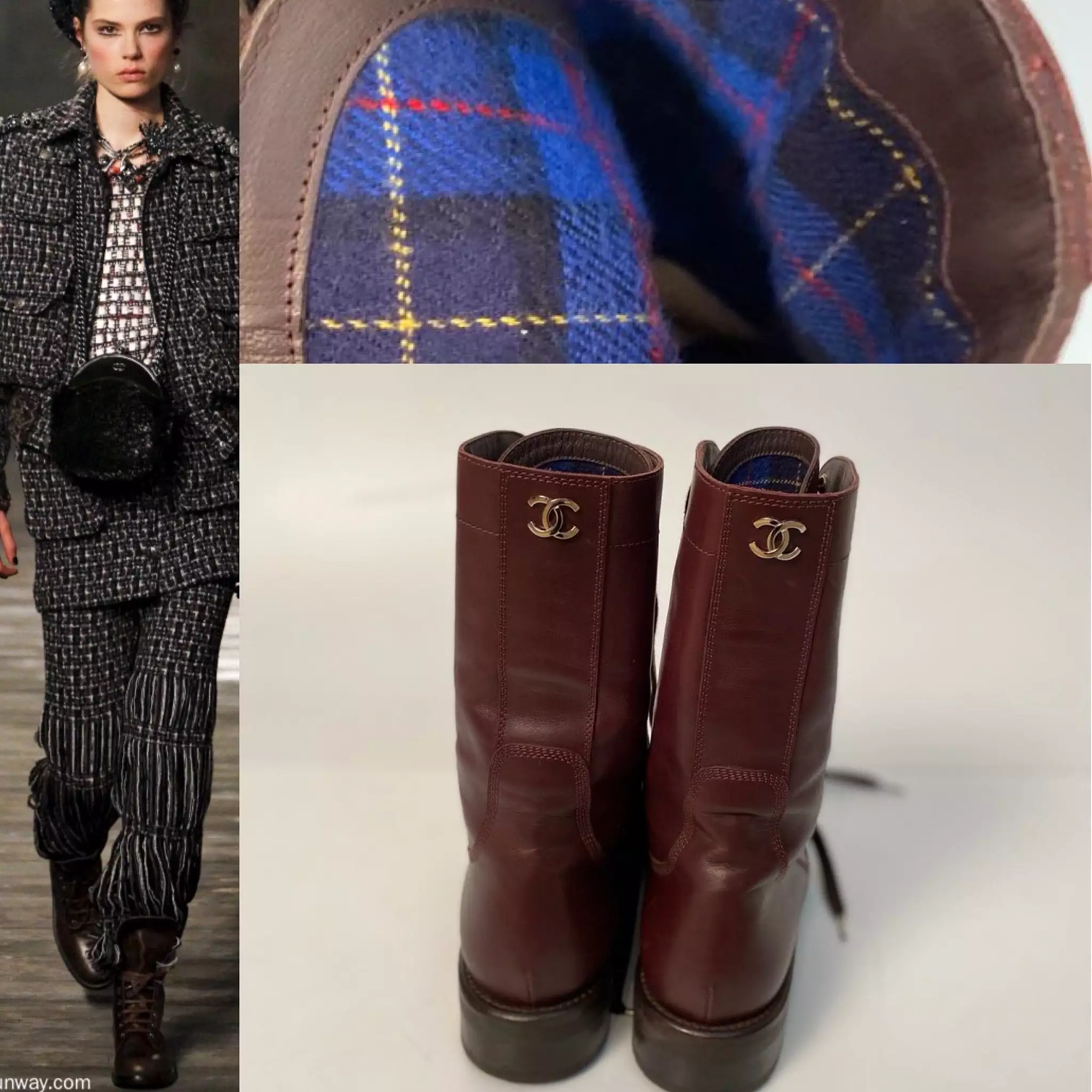 Chanel 13A 2013 Fall Paris Edinburgh Dark Brown Blue Interior Leather Lace Up Engineer Boots EU 39