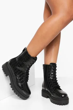 Chunky Lug Patent Croc Combat Boots