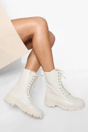 Chunky Sole Toe Cap Combat Boots