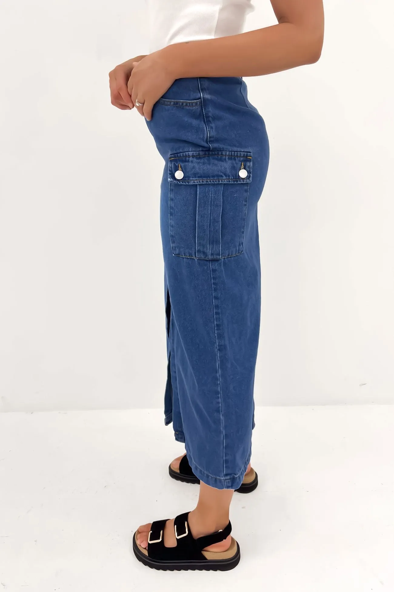 Citra Cargo Denim Midi Skirt Blue