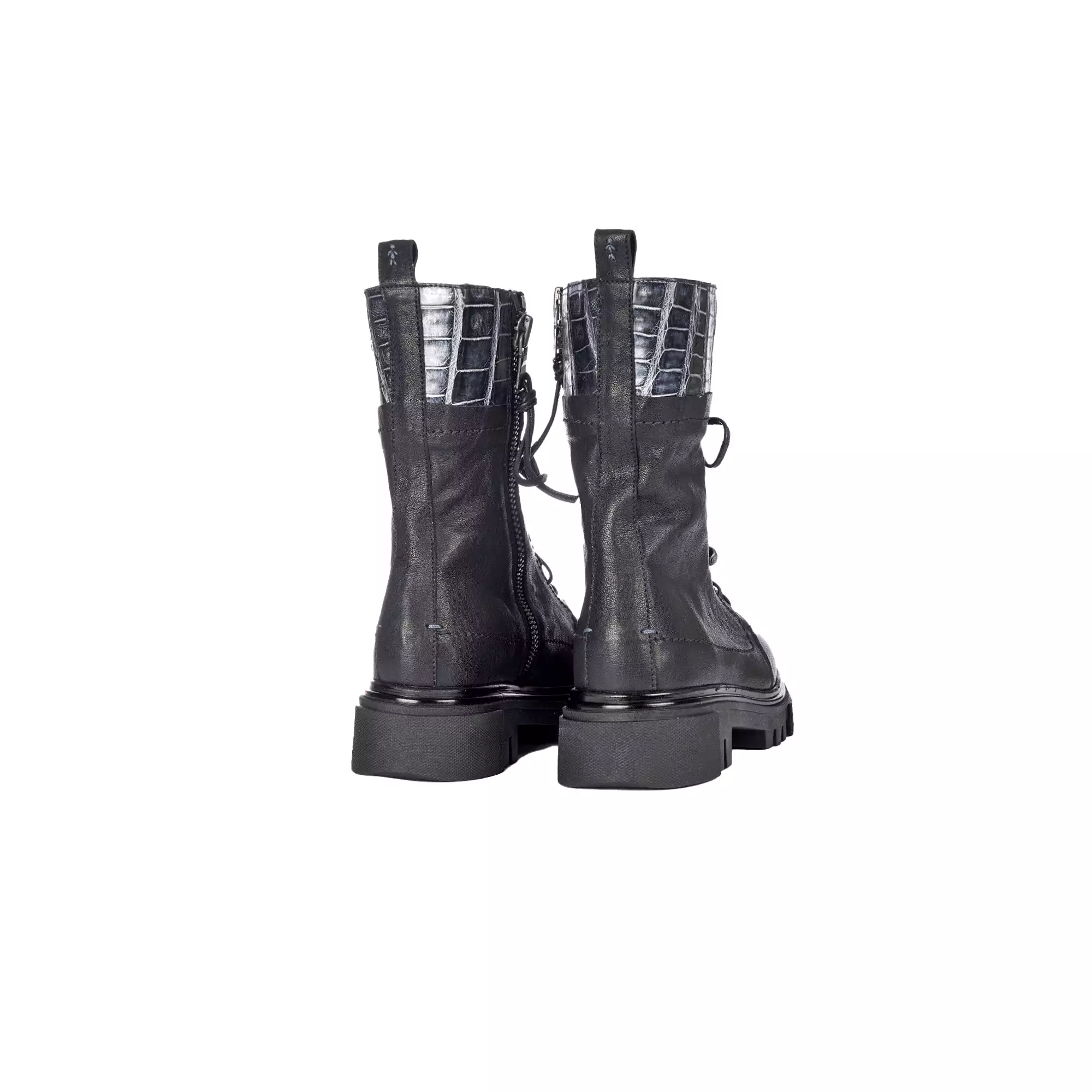 Combat Boot Old Iron Black with Crocodile