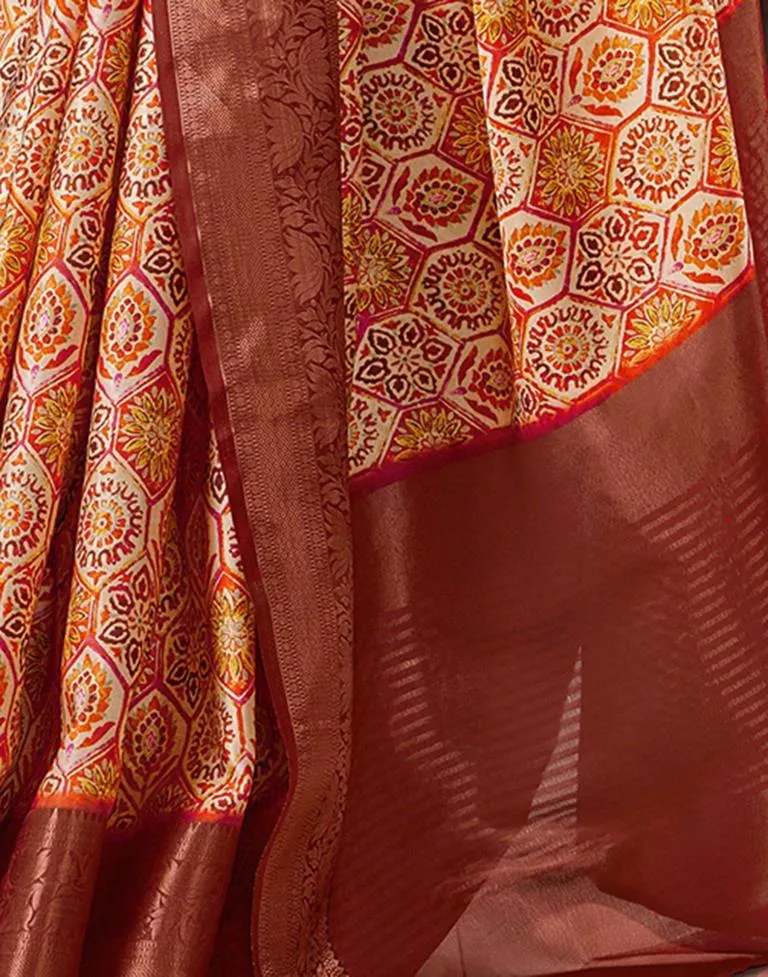 Cream Silk Printed Sarees