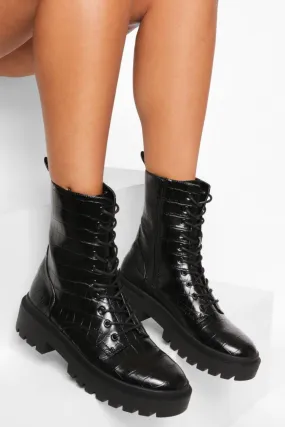 Croc Chunky Sole Combat Boots