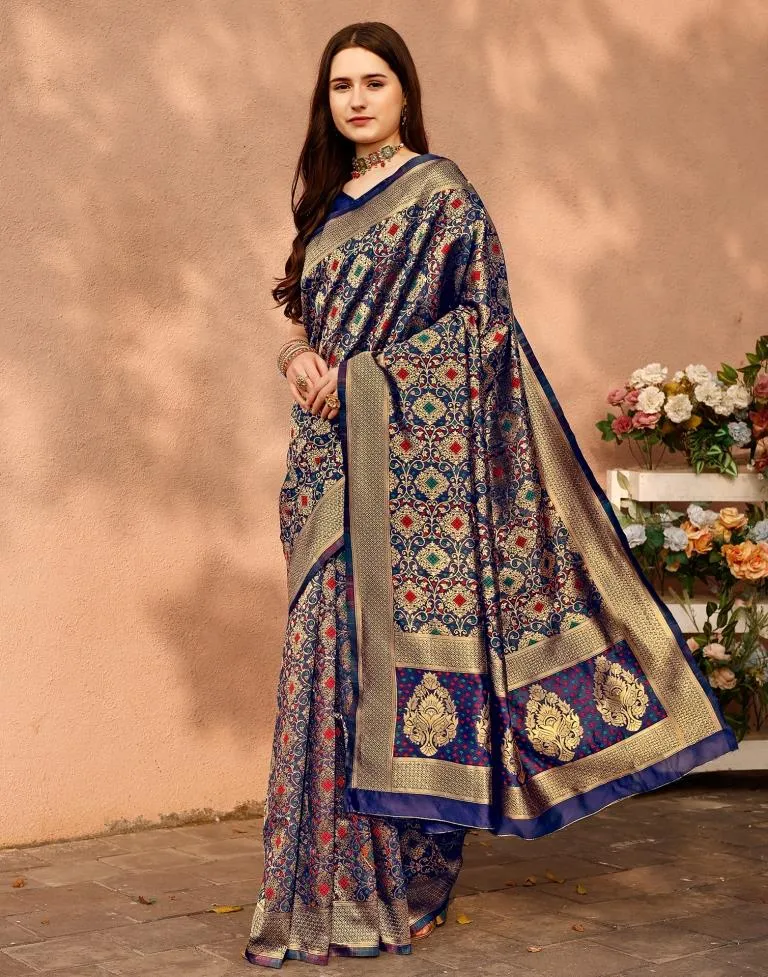 Dark Blue Silk Plain Sarees