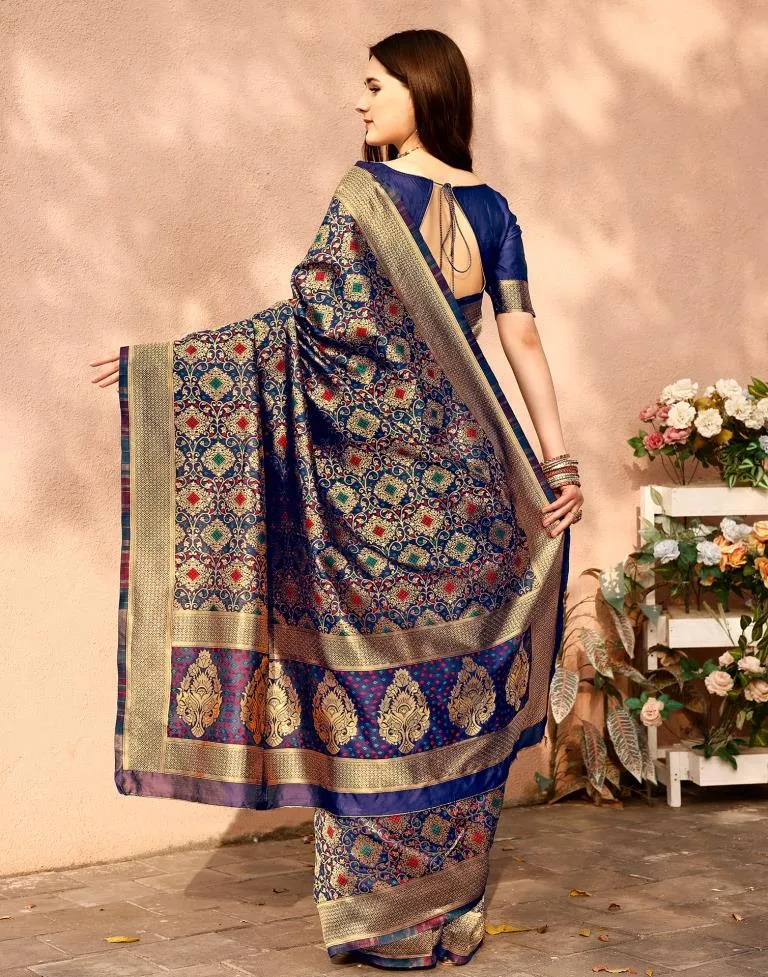 Dark Blue Silk Plain Sarees