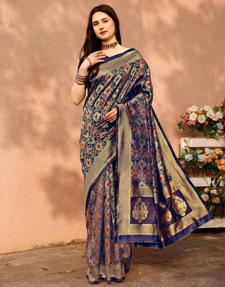 Dark Blue Silk Plain Sarees