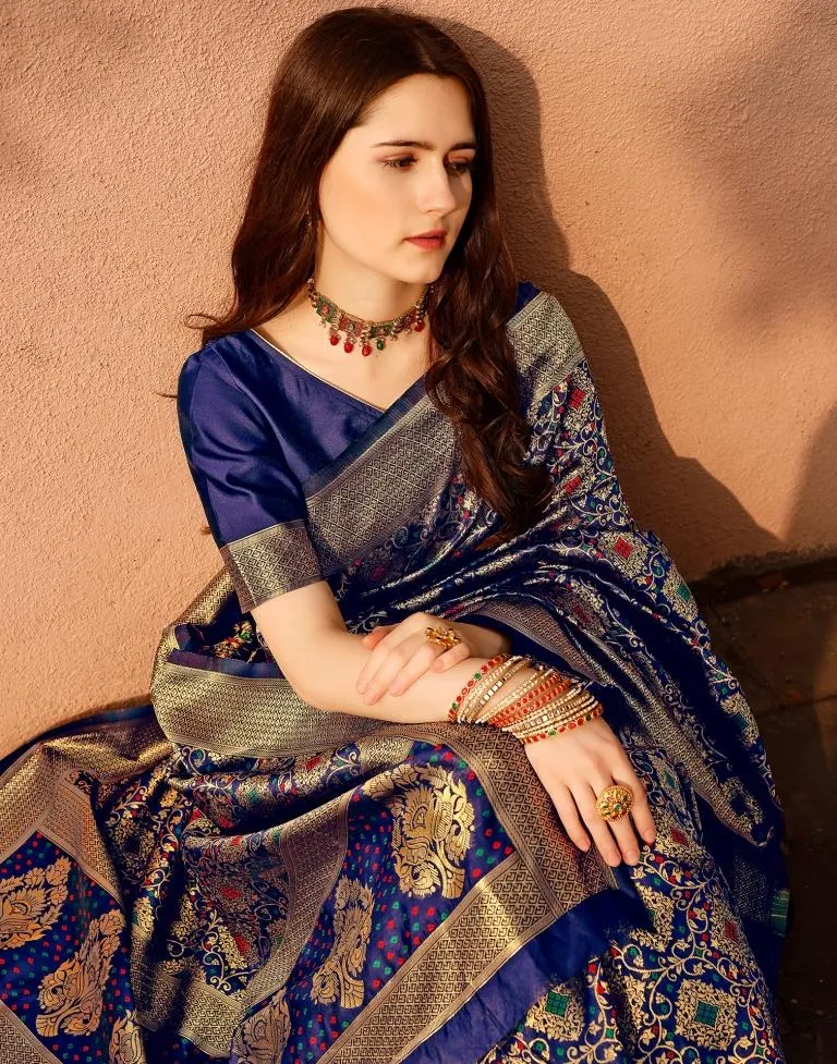 Dark Blue Silk Plain Sarees