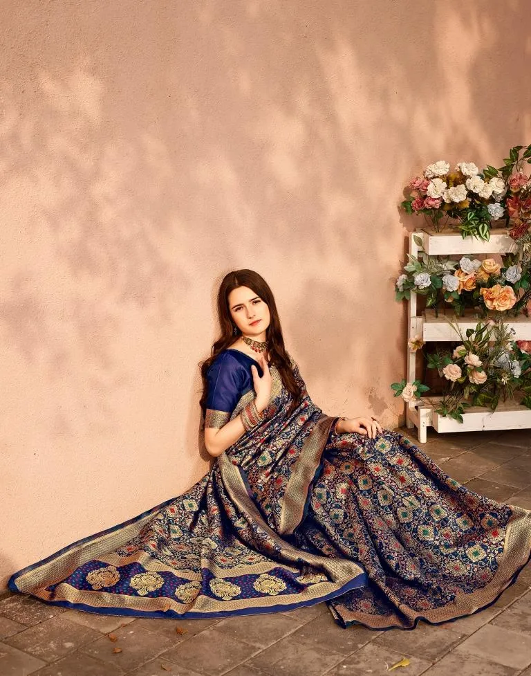 Dark Blue Silk Plain Sarees