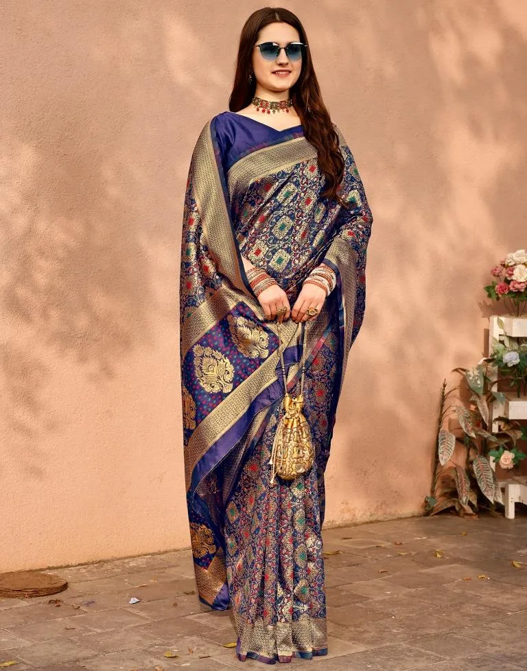 Dark Blue Silk Plain Sarees