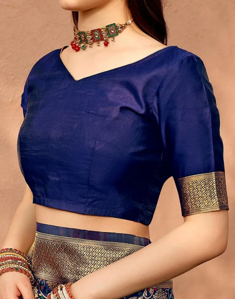 Dark Blue Silk Plain Sarees