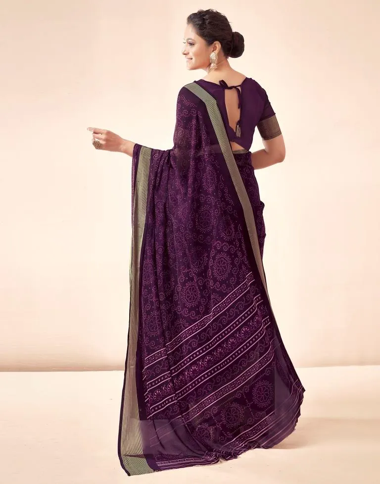 Deep Purple Georgette Bandhani Sarees