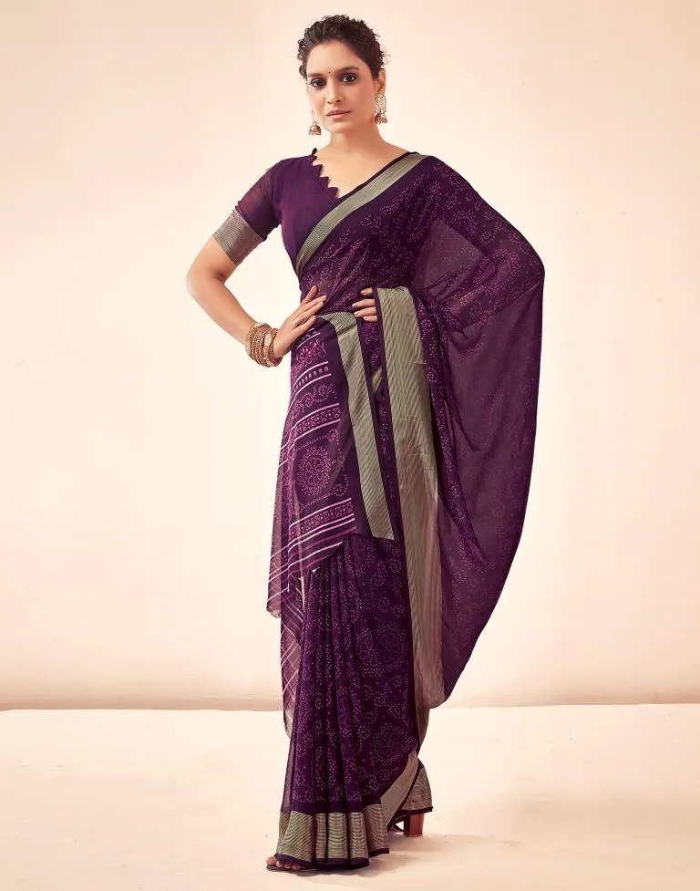 Deep Purple Georgette Bandhani Sarees