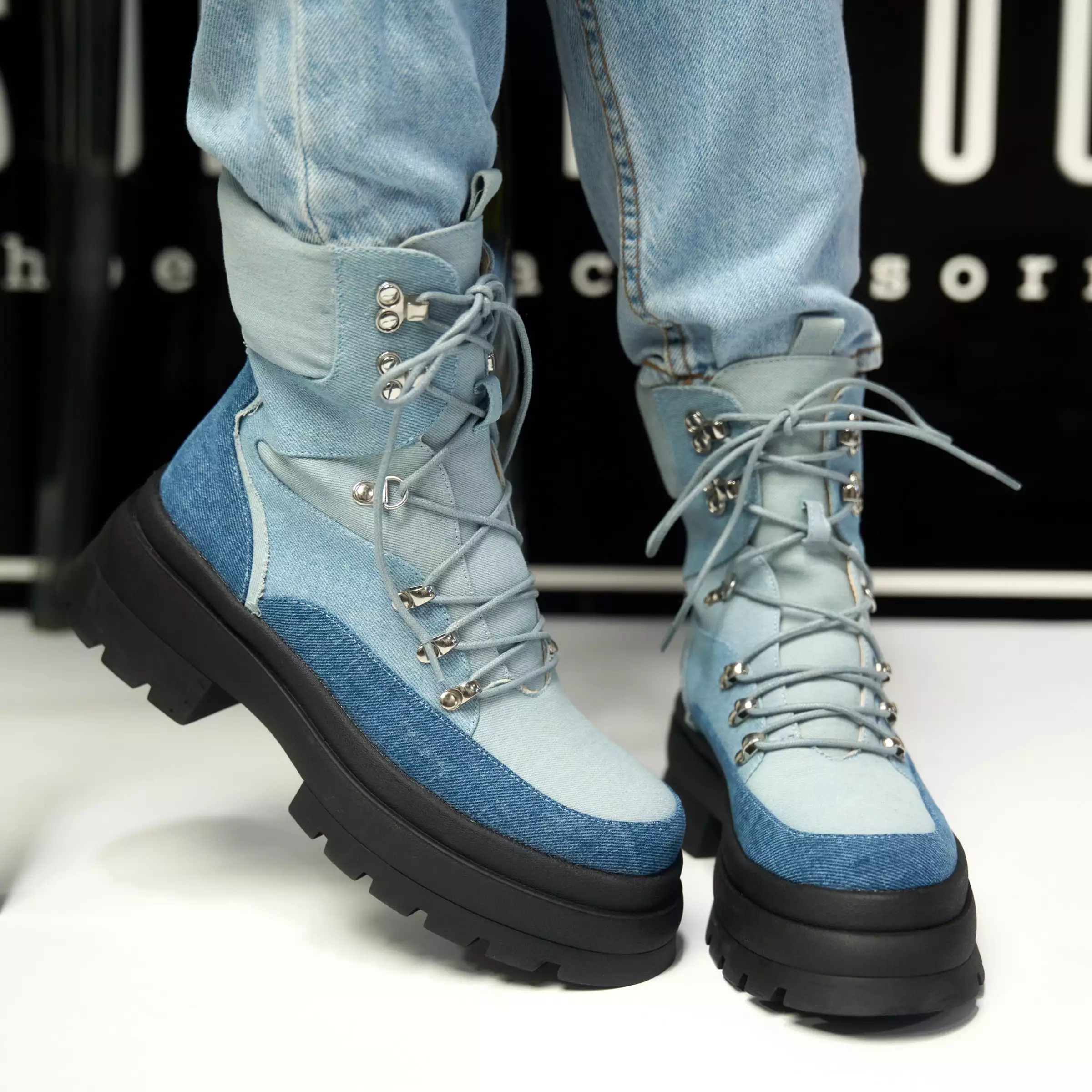 denim combat boot - stomper