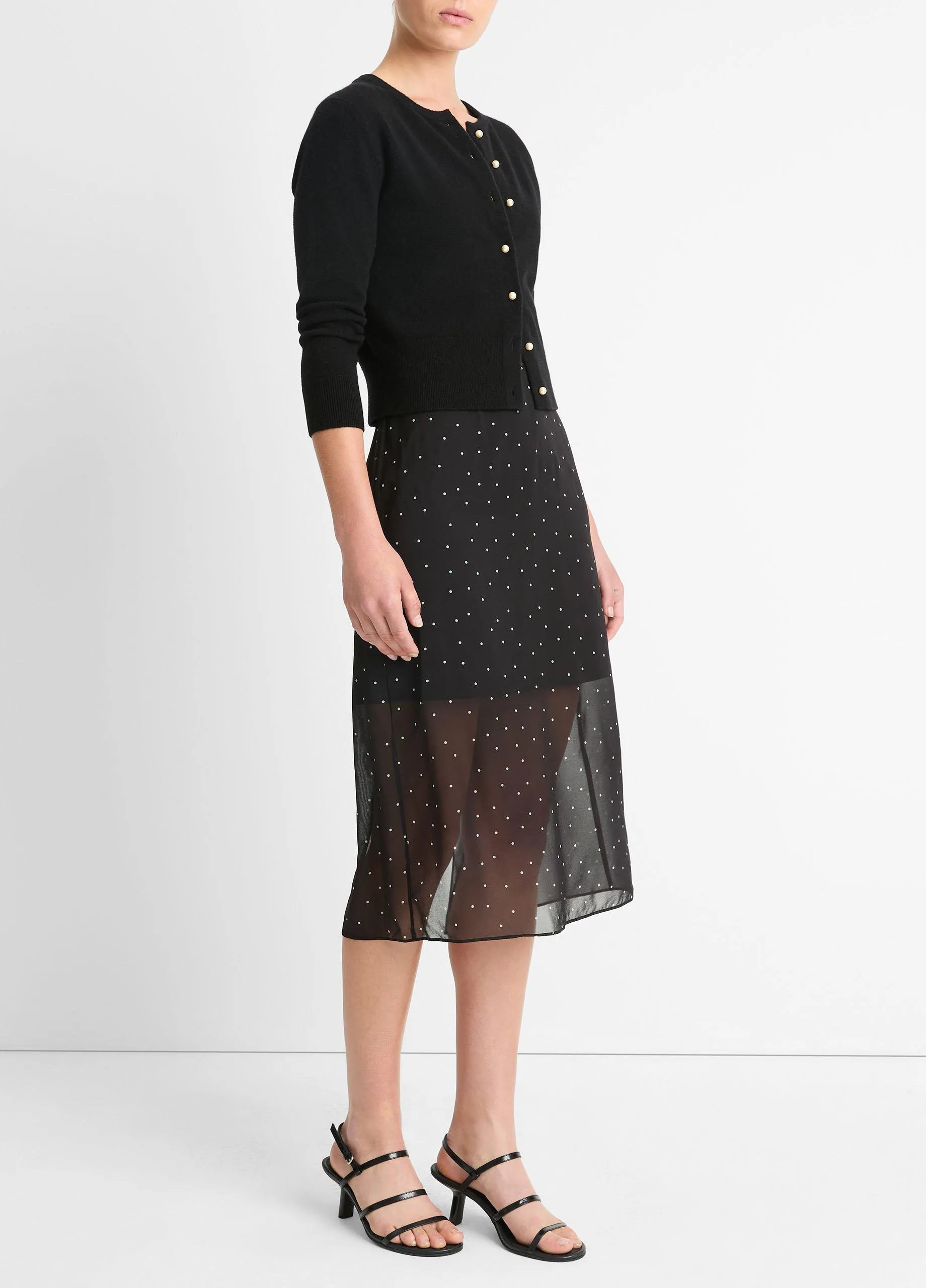 Dot-Print Sheer Stretch-Silk Overlay Skirt