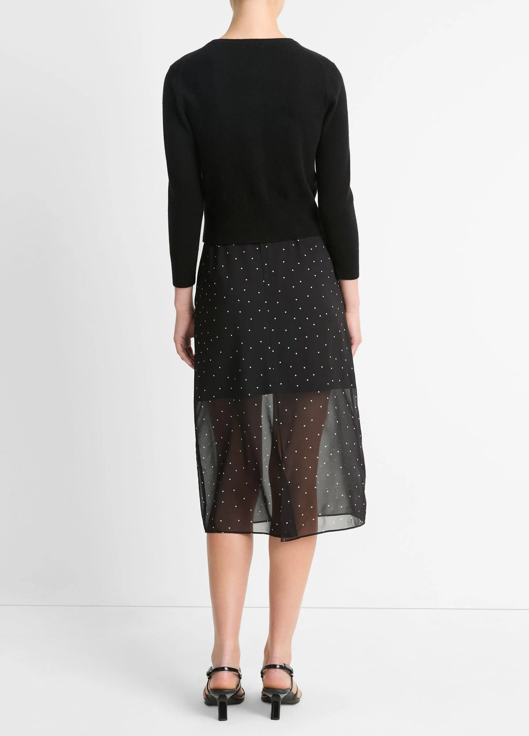 Dot-Print Sheer Stretch-Silk Overlay Skirt