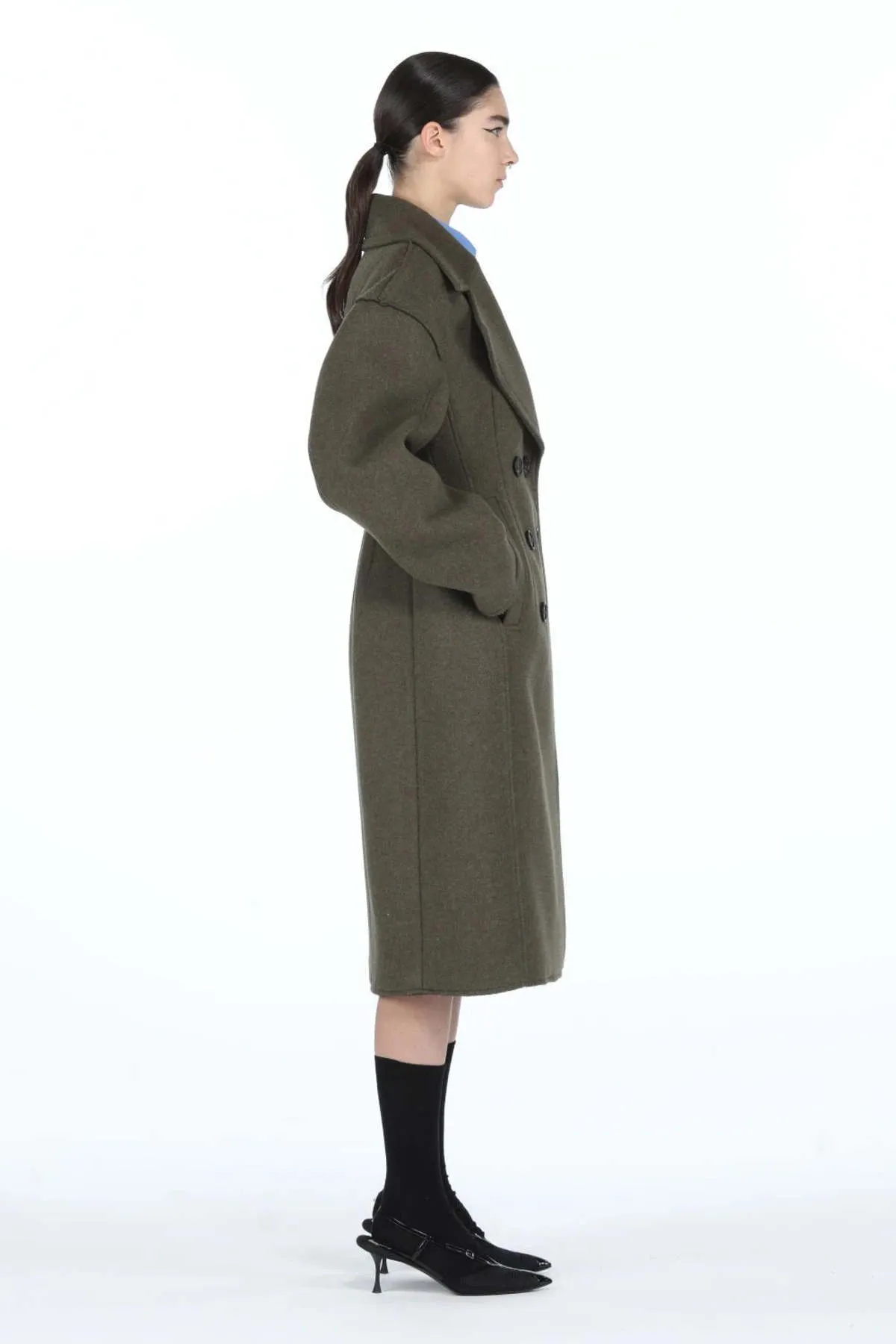 Double Breasted Coat - Khaki Green