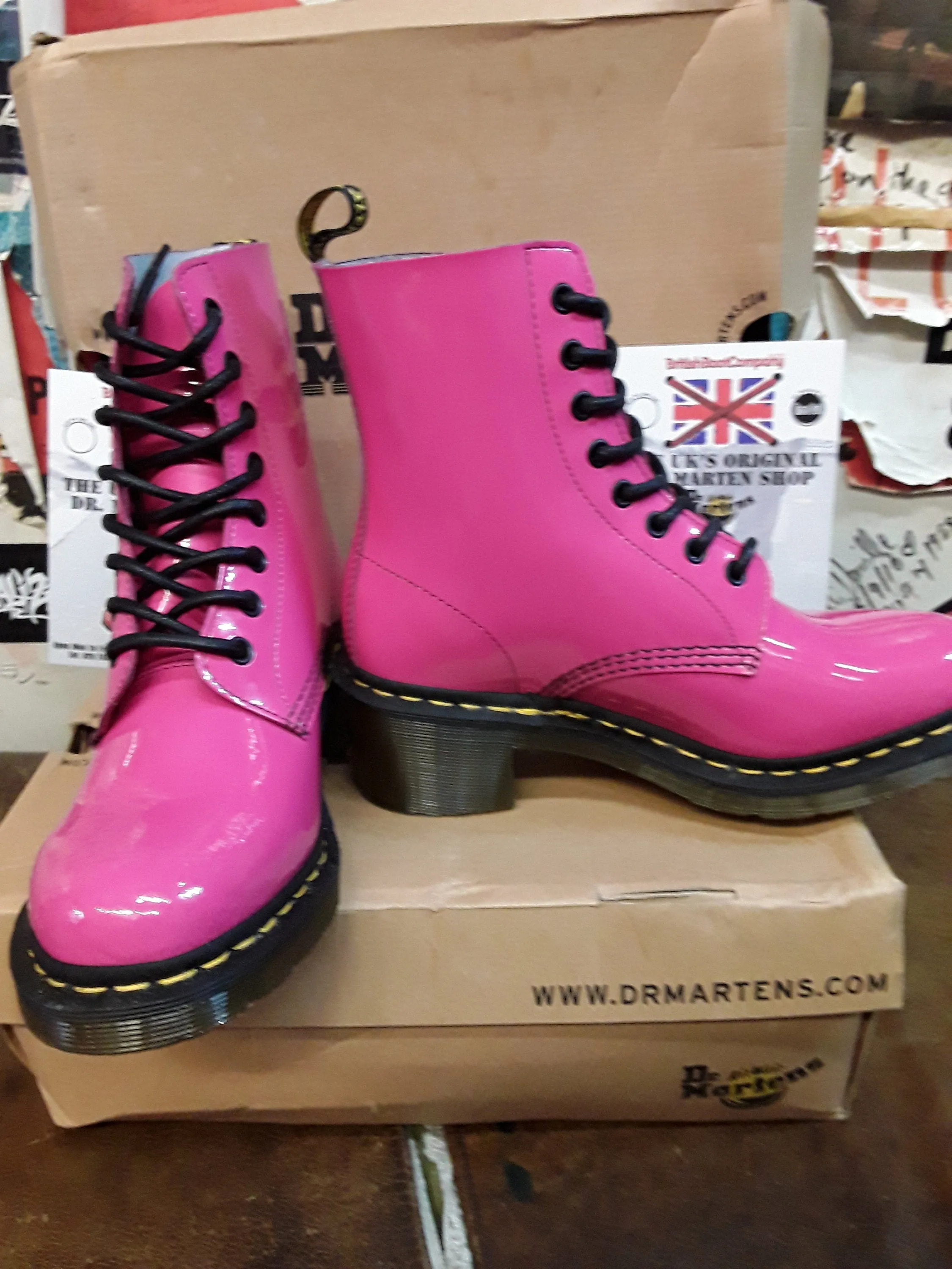 Dr Martens Clemency 8 Hole Heeled Boot Pink Patent Size 6