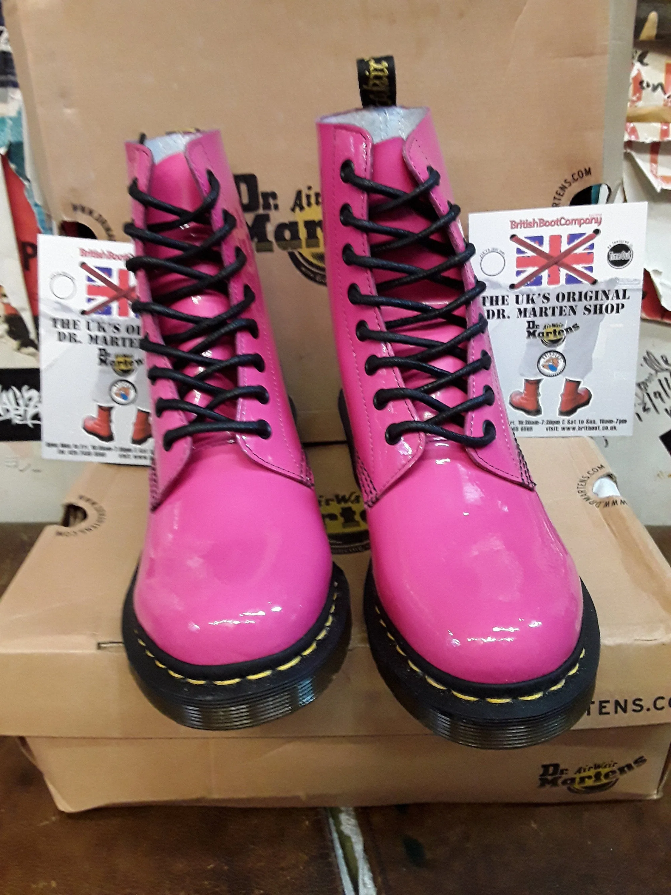 Dr Martens Clemency 8 Hole Heeled Boot Pink Patent Size 6