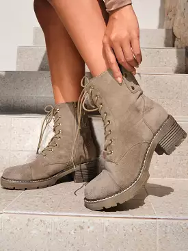 Elegant Combat Boots For Women, Faux Suede Lace-up Front Platform Fashion Boots