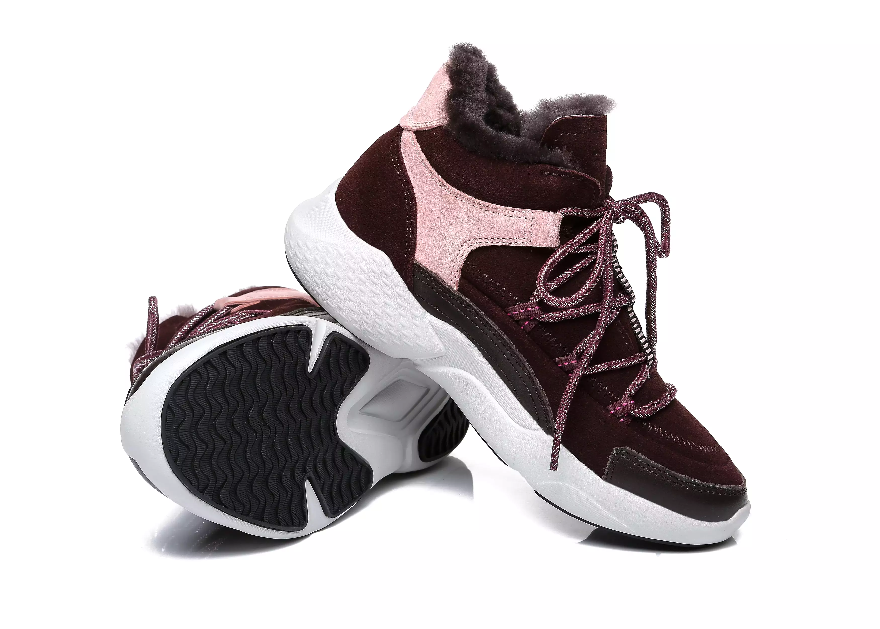 EVERAU Sheepskin Lace-Up Sneakers Women Pink Jelly